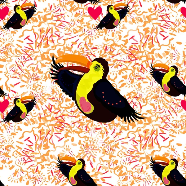 Bezproblémový vzor s tropickými ptáky Toucan. Vektor. Vektorová ilustrace — Stockový vektor
