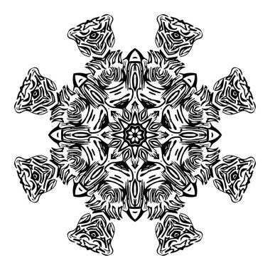 Boyama kitabı için yuvarlak element. Kına, Mehndi, siyah beyaz dövme, rahatlatıcı. - Vektör. Vektör illüstrasyonu