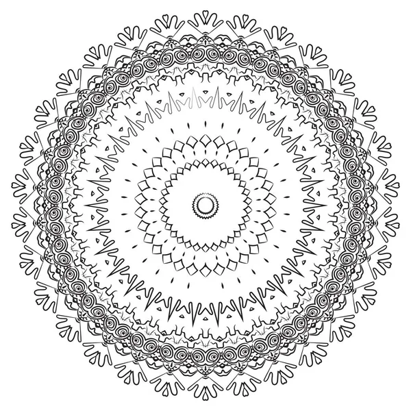 Schwarz-weiße Antistress-Illustration des Mandalas zum Ausmalen. Mandala. runde abstrakte Form zum Färben. Malbuchseite. gemaltes dekoratives abstraktes Element. - Vektor. Vektorillustration — Stockvektor