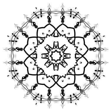 Boyama kitabı için yuvarlak element. Kına, Mehndi, siyah beyaz dövme, rahatlatıcı. - Vektör. Vektör illüstrasyonu