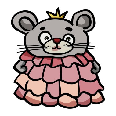 Kemirgen kraliyet. Kraliçe ya da prenses. Çizgi film vektörü. Vektör illüstrasyonu