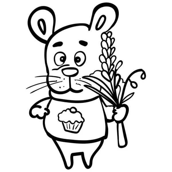 Rongeur avec un bouquet de fleurs. Coloriage, Coloriage. Contour. - Vecteur. Illustration vectorielle — Image vectorielle