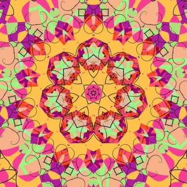 Kaleydoskop vektörü renkli, kutsal sembol. Etnik model. Asya, Hindistan, doğu deseni. - Vektör. Vektör illüstrasyonu