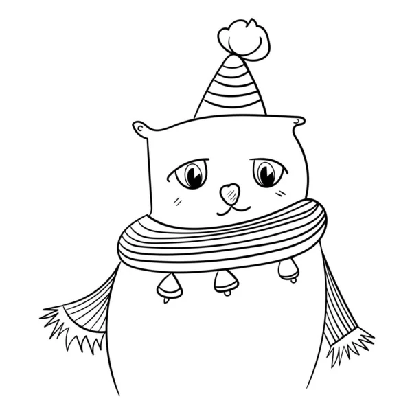 Gato Con Bufanda Sombrero Ilustración Vectorial Dibujada Mano — Vector de stock
