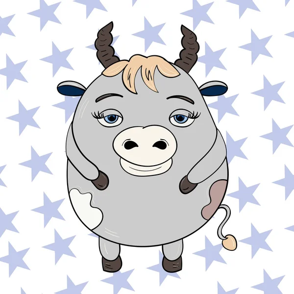 Touro Bonito Vaca 2021 Feliz Ano Novo Ilustração Doodle Vetorial —  Vetores de Stock