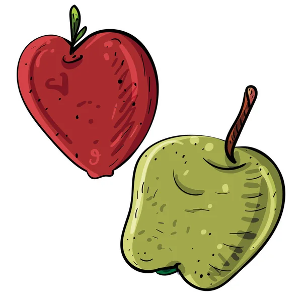 Pommes Dessin Animé Vecteur Isolé Rouge Pomme Vert Illustration Vectorielle — Image vectorielle