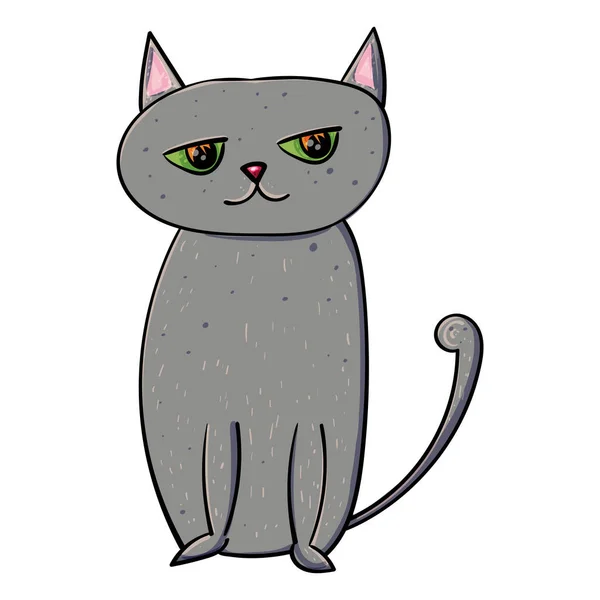 Katt Ett Husdjur Grey Kitty Cat Eller Kitten Vektor Klotter — Stock vektor