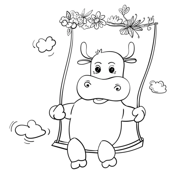 Adorável Bull Vaca Balanço Ilustração Vetorial Desenhada Mão Desenho Para —  Vetores de Stock