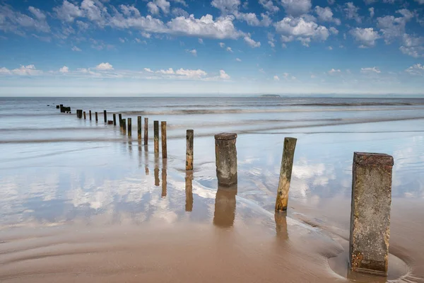 Groynes Sand Sea Στο Burnham Sea Somerset — Φωτογραφία Αρχείου