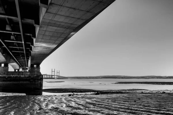 Prince Wales Bridge Severn Beach Vista Praia Com Maré Para — Fotografia de Stock