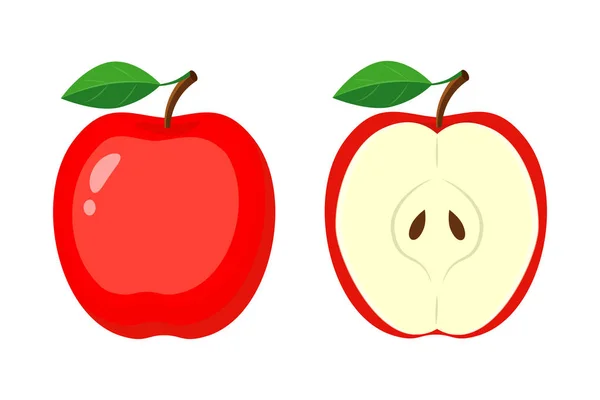 Manzana roja entera y media manzana vector ilustración aislar — Vector de stock