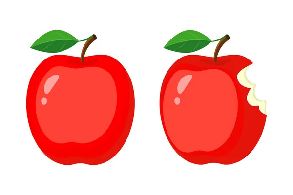 Manzanas rojas enteras y mordidas. Ilustración vectorial aislada en — Vector de stock