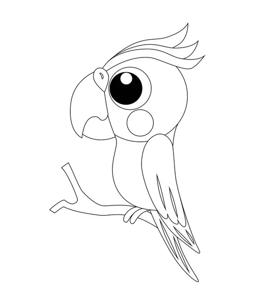 Бесцветный смешной мультяшный попугай. Векторная иллюстрация. Раскраска p — стоковый вектор
