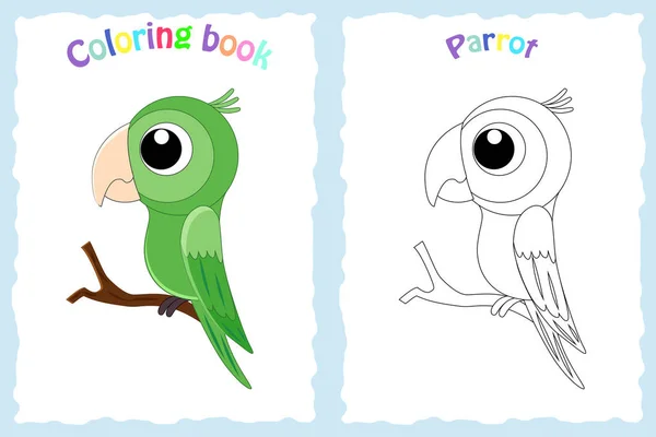 Página Para Colorear Libro Para Niños Con Loro Colorido Bosquejo — Vector de stock