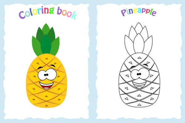 Malbuchseite für Kinder mit bunten Ananas und Ska — Stockvektor