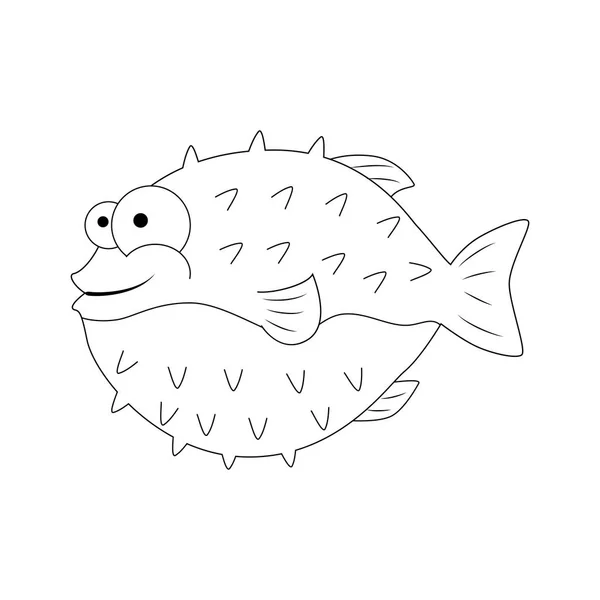 stock vector Colorless funny cartoon puffer fish. Vector illustration. Colori