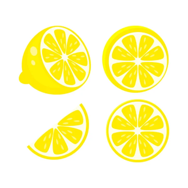 Elementi di limone giallo. Limone parti vettoriale illustrazione isolato — Vettoriale Stock