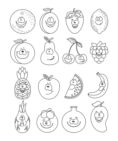 无色的一套不同的水果。桃子, 柠檬, 西瓜, c — 图库矢量图片