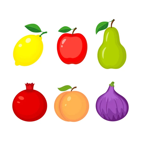 一套不同的水果。柠檬, 苹果, 梨, 石榴, 桃子, — 图库矢量图片