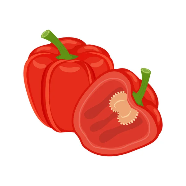 Bunte ganze und halbe rote Paprika Gemüsevektor illust — Stockvektor
