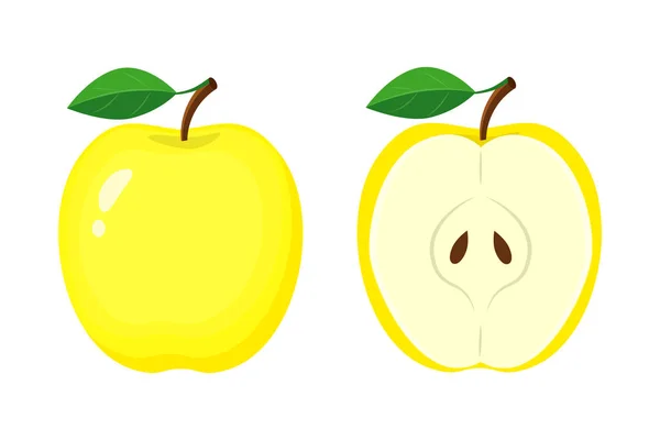 Hela gula äpple och halv äpple slice vektor illustration isol — Stock vektor