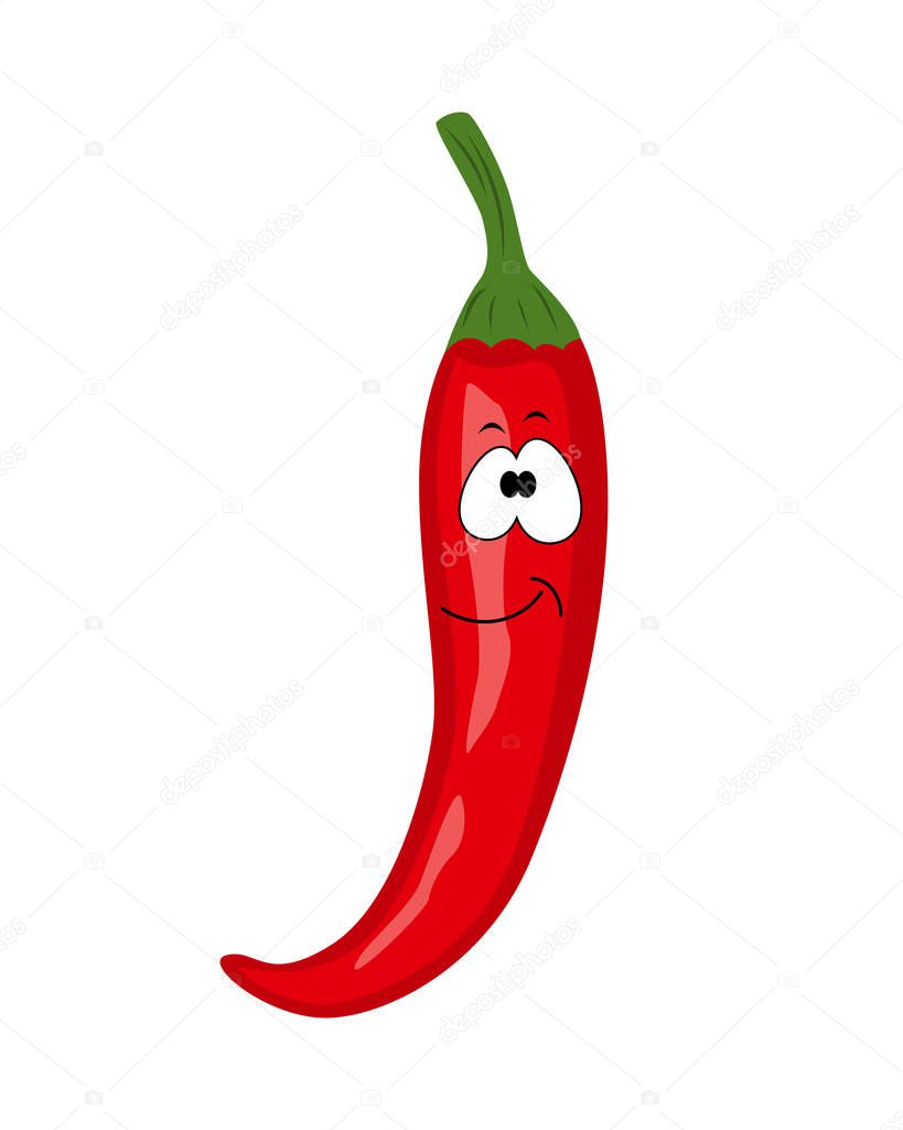 Cute cartoon red chili pepper vegetable vector illustration isol