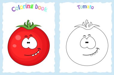 Boyama kitabı sayfası renkli domates ve kroki olan çocuklar için