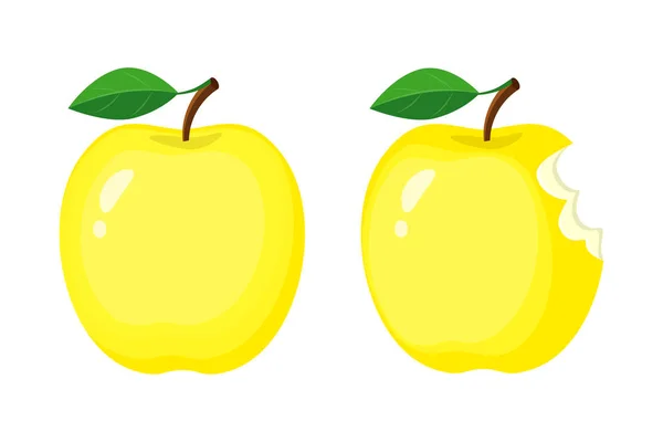 Ganze und gebissene gelbe Äpfel. Vektorabbildung isoliert auf — Stockvektor