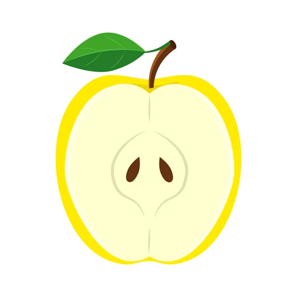 Ilustración vectorial mitad manzana amarilla aislada en ba blanca — Vector de stock