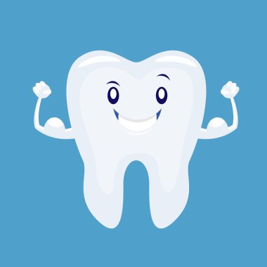 Sevimli çizgi güçlü diş. Vektör illüstrasyon izole Whit üzerinde