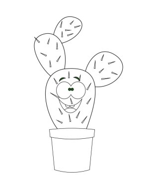 Renksiz karikatür kaktüs vektör çizim üzerinde beyaz izole 