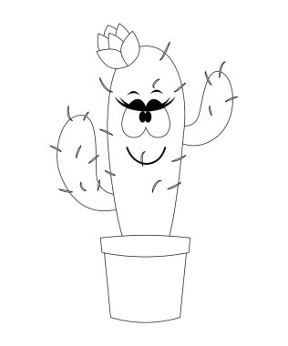 Renksiz karikatür kaktüs vektör çizim üzerinde beyaz izole 