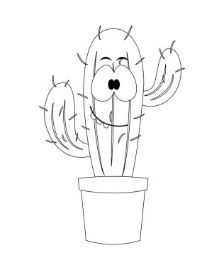 Renksiz karikatür kaktüs vektör çizim üzerinde beyaz izole 
