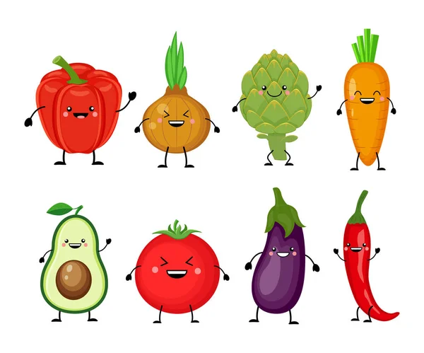 Conjunto de desenhos animados engraçados de vegetais diferentes. Pimenta do sino sorridente , — Vetor de Stock