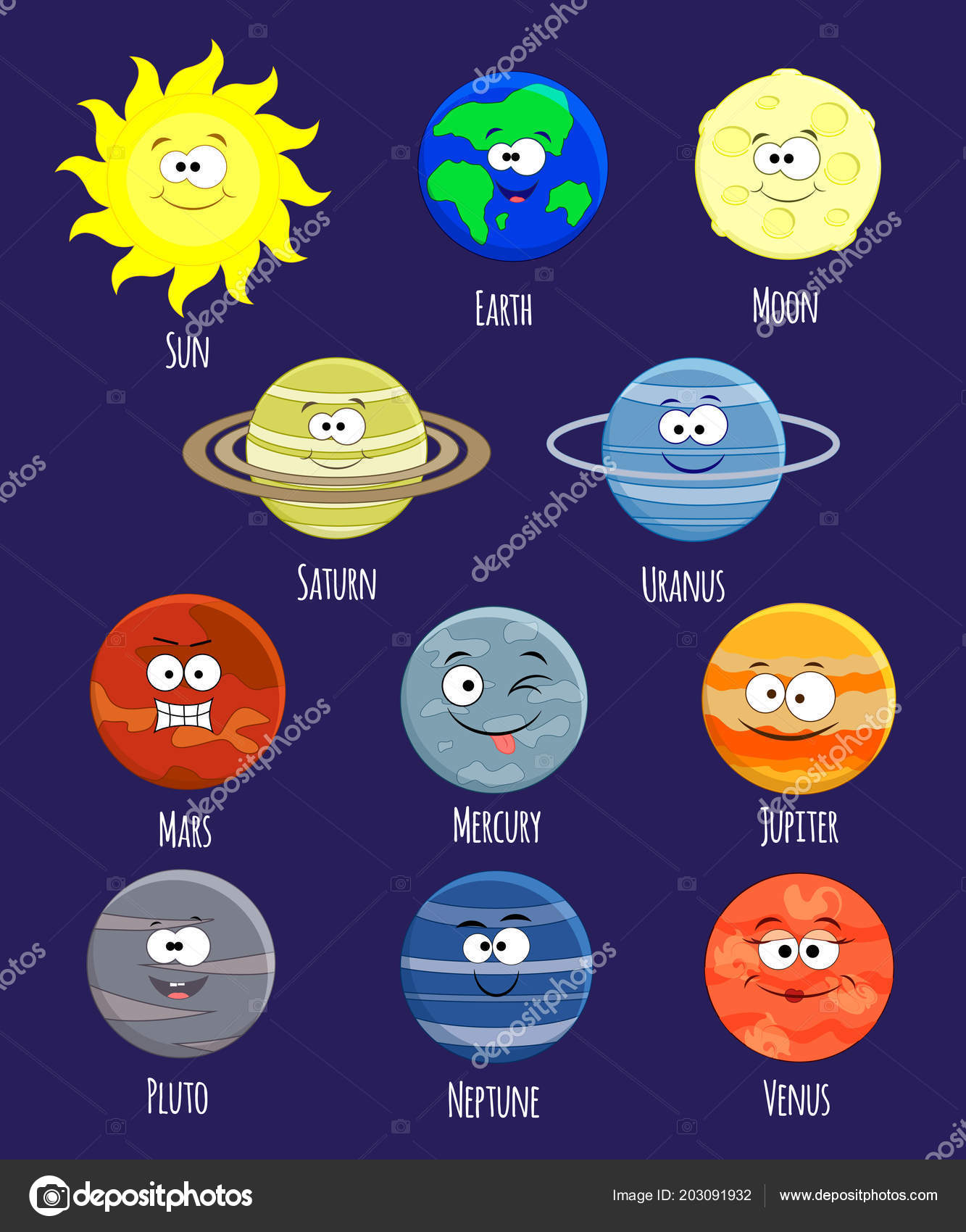 Vector set of cartoon solar system planets. Solar system illus Stock Vector  Image by ©BudOlga #203091932