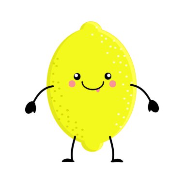 Sevimli çizgi limon. Kawai limon vektör çizim üzerinde izole