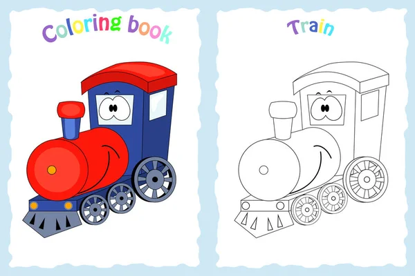 Coloring book page for  children with colorful train  and sketch — Stock Vector