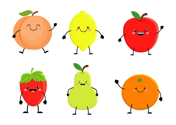 SEt of cute cartoon fruit. Lemon, orange, apple pear, strawberry — Stock Vector