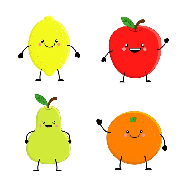 SEt of cute cartoon fruit. Lemon orange apple pear. Vector illu — Stock Vector