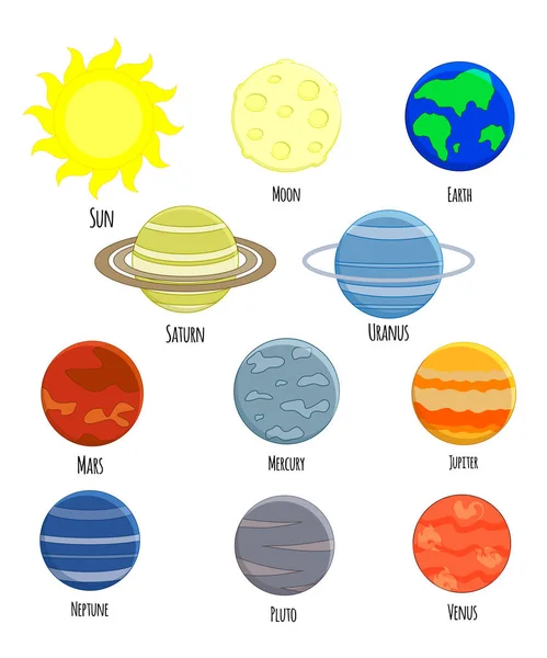 Conjunto vectorial de planetas del sistema solar. Ilustración vectorial aislada — Vector de stock