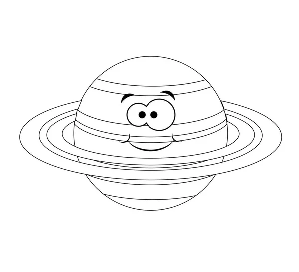 Divertido planeta saturno de dibujos animados incoloros. Ilustración vectorial. Col. — Vector de stock