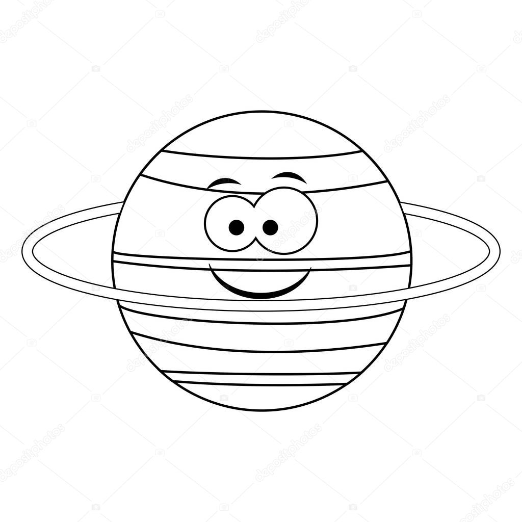 Colorless  funny cartoon Uranus  planet. Vector illustration. Co