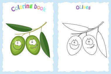 Boyama kitabı sayfası renkli zeytin ve sketc olan çocuklar için