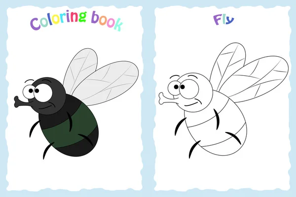 Kolorowanki książki dla dzieci w wieku przedszkolnym z kolorowy mucha — Wektor stockowy