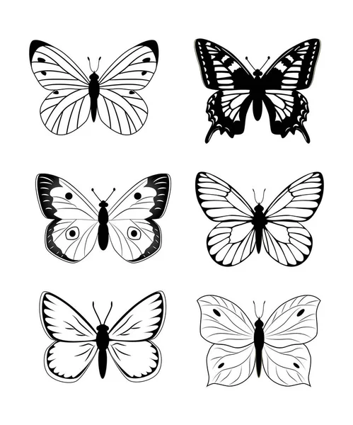 Conjunto de iconos de silueta de mariposa. Conjunto simple de vector mariposa — Vector de stock