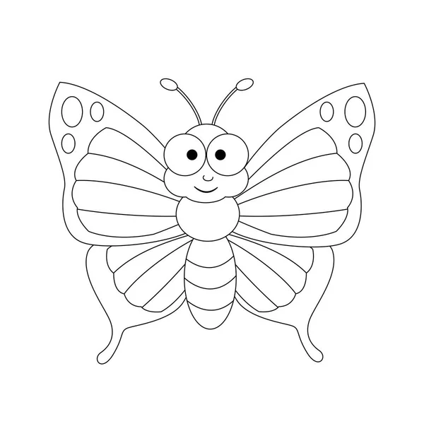 Mariposa divertida de dibujos animados incolora. Ilustración vectorial. Colorear — Vector de stock