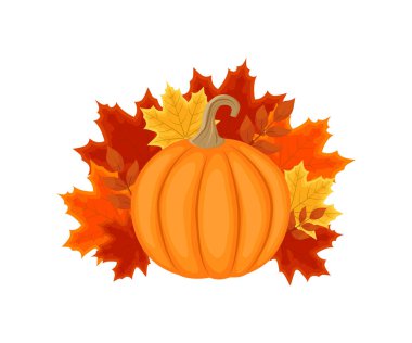 Sonbahar tasarım sonbahar yaprakları ve kabak ile. Vektör illustratio