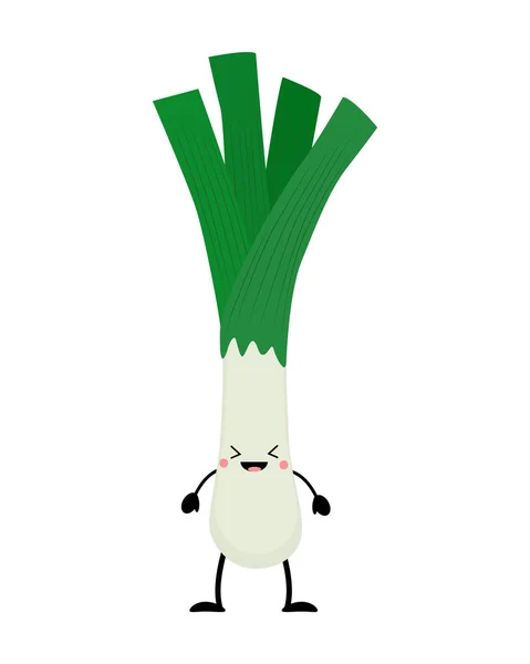 Kawaii  cartoon leek vector illustration isolated on white backg — Stock Vector