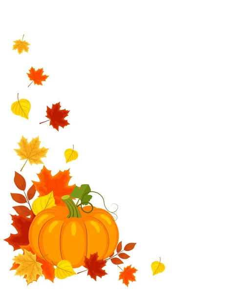 Vector background with autumn leaves pumpkin. Vector illustration — Stock Vector