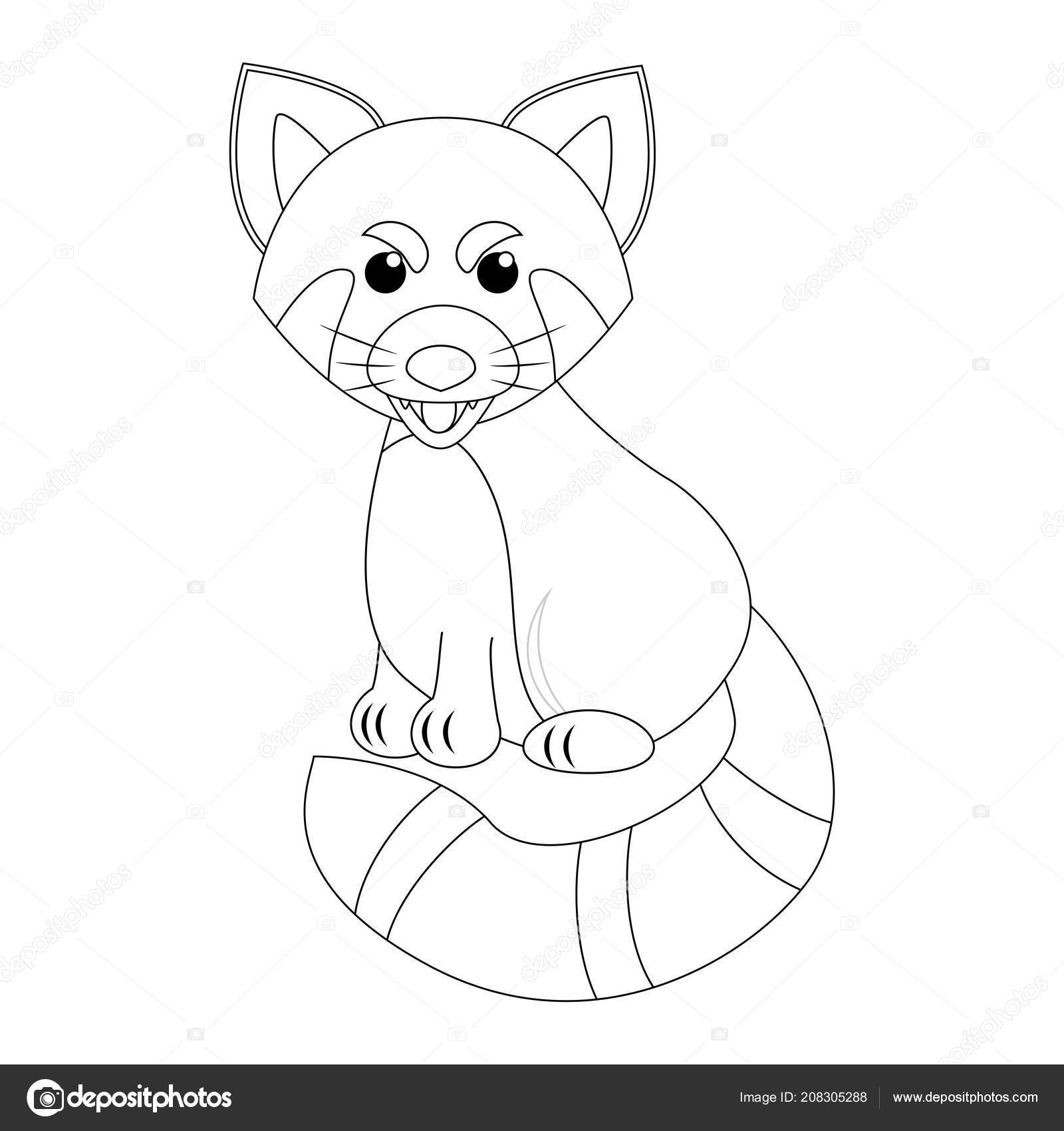 Divertido panda rojo de dibujos animados incoloro. Ilustración vectorial.  Página para colorear . Vector de stock #208305288 de ©BudOlga, image size:1600x1700